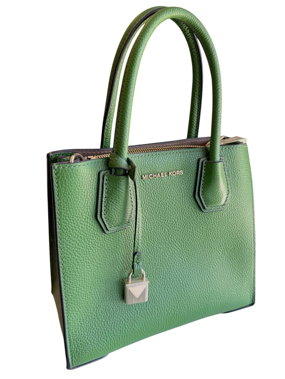 Michael Kors Mercer Medium Pebbled Leather Green Crossbody Hand Bag Purse